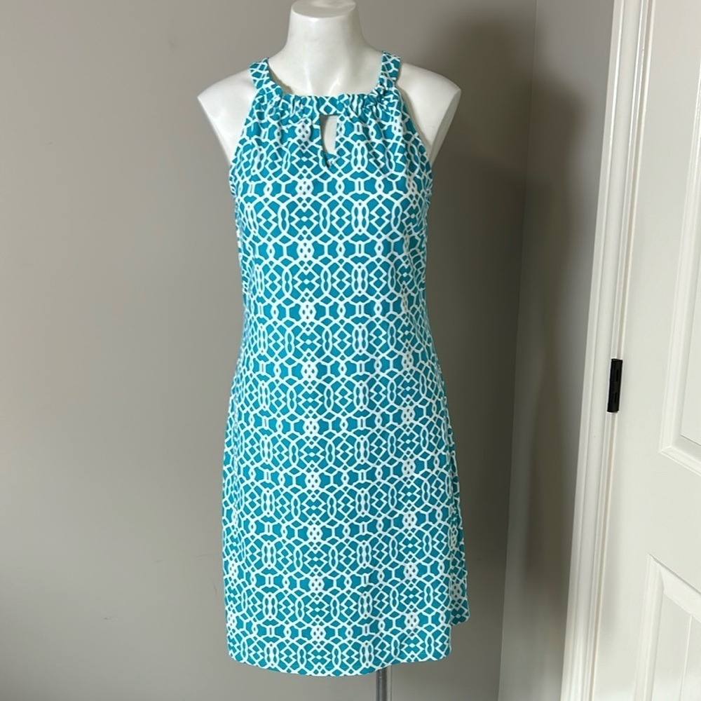 Jude Connally Lisa Blue Print Halter Dress Coastal Sun Summer Beach Spring Sz S